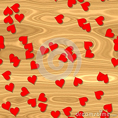 Many red paper hearts scattered on wooden table Stock Photo