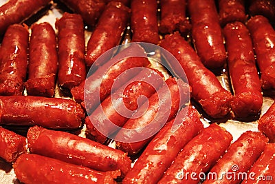 Many red roasted Taiwan sausage background Stock Photo