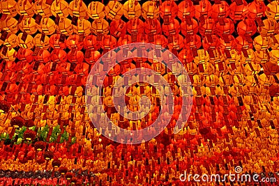 Many red, yellow and green glowing lanterns Stock Photo
