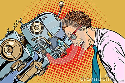 Many robots vs human, humanity and technology Vector Illustration