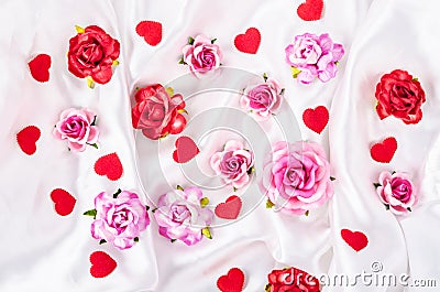 Many of roses and red heart. Stock Photo