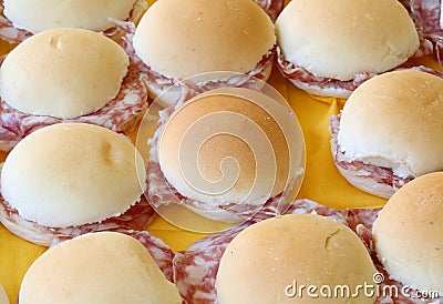 Many salami sandwiches Stock Photo