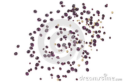 Many scattered rhinestones. On a white background Stock Photo