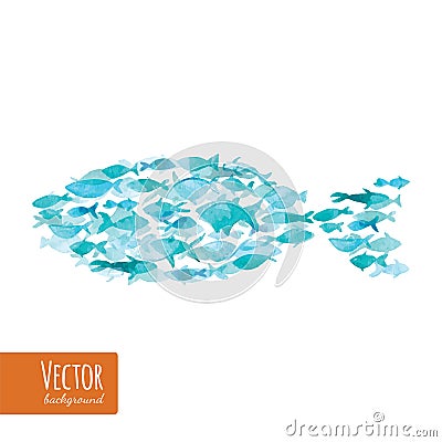 Many sea blue ocean fishes. Vector Illustration