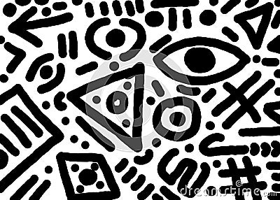 Many several mystical runes symbols language words against a white backdrop Cartoon Illustration
