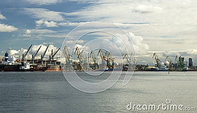 Many ships in the harbour of Klaipeda (Lithuania) Stock Photo