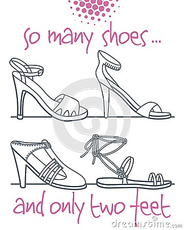 So many shoes ... and only two feet Vector Illustration
