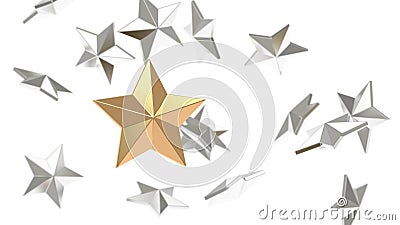 Many silver star background and gold star focus 3d render Stock Photo