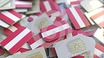 Many SIM cards with flag of Austria, Austrian mobile telecommunications related 3D rendering Stock Photo