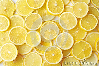 Many slices of fresh ripe lemons Stock Photo