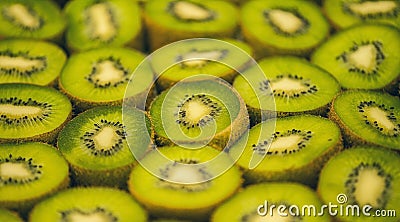 Many slices of kiwi fruit. Healthy food background Stock Photo