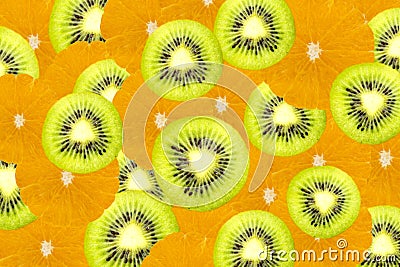 Many slices of kiwi fruit and orange fruit, Fresh Stock Photo