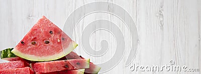 Many slices of ripe juicy watermelon, close-up. Side view. Stock Photo