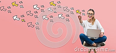 Many small arrows with young woman Stock Photo