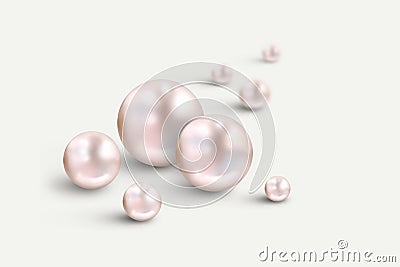 Many small and big white pearls on white background Stock Photo