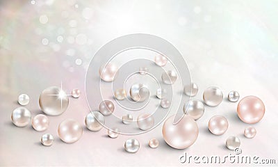 Many small and big white pearls on white background Stock Photo