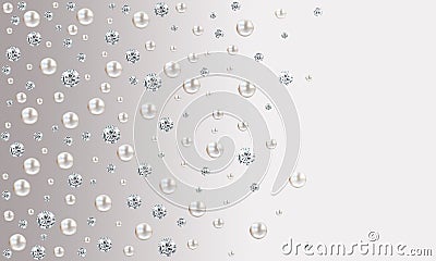 Many small and big white pearls on grey gradient satin backgroun Cartoon Illustration