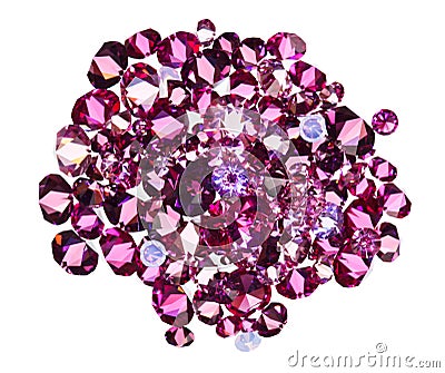 Many small ruby diamonds heap isolated on white Stock Photo