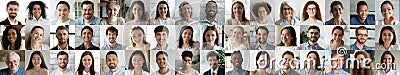 Many smiling multiethnic people faces headshots collage mosaic, banner design Stock Photo