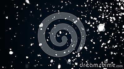 Many snowflakes randomly slow falling in the air. Computer generated 3d rendering snow on black background Stock Photo