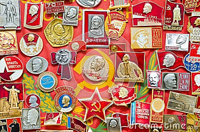 Many Soviet Union badges Editorial Stock Photo