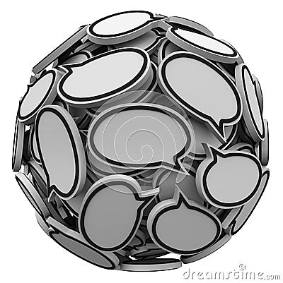 Many Speech Bubbles in a Sphere Cluster Talking Feedback Stock Photo