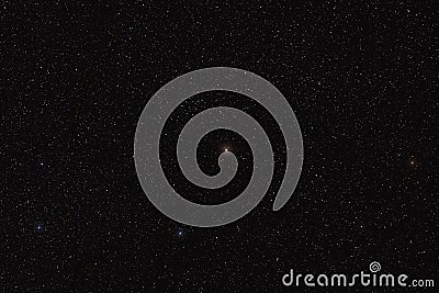 Many stars on night sky with bright Cebalrai meaning the shepherd`s dog - Beta Ophiuchi of constellation Ophiuchus long Stock Photo