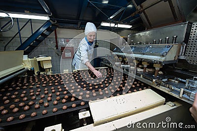 Many sweet cake food factory massive production Editorial Stock Photo