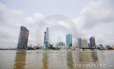 Many tall-buildings located at downtown in Saigon, Vietnam Editorial Stock Photo