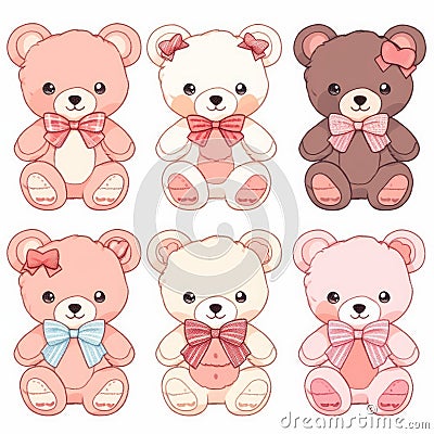 many teddy bear cute clipart on white background Stock Photo