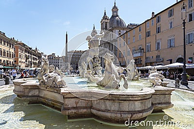 Many terraces, imposing buildings and beautiful fountains on Piazza Navona in Rome, Italy Editorial Stock Photo