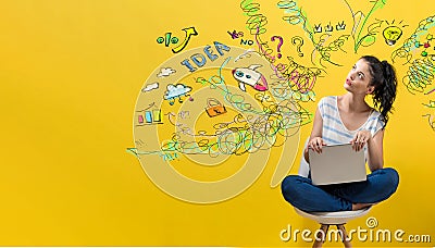 Many thoughts with woman using a laptop Stock Photo