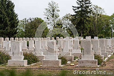 Many tombs in rows, graves on military cemetery Stock Photo