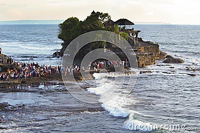 So many tourist at tanahlot bali Stock Photo