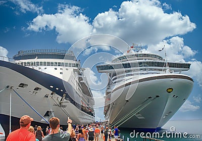 Tourists Approaching Cruise Ships Editorial Stock Photo