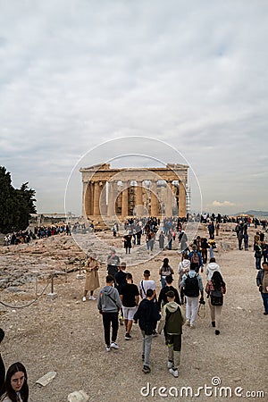 many tourists visit the Acropolis in Athens Editorial Stock Photo