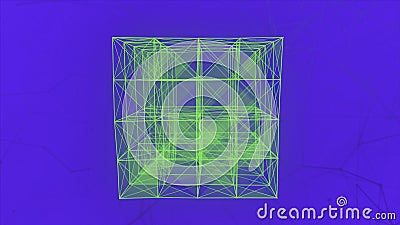 Many translucent connected. edges creating cubic shape in digital space. Motion. Colorful glowing 3D figure Stock Photo