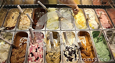 Trays of icecream in the italian ice cream shop Stock Photo