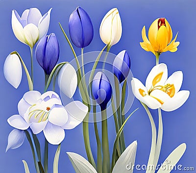 many tulip flowers illustration spring season concept Cartoon Illustration