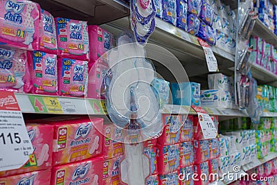 Many types of sanitary napkin for menstruation Editorial Stock Photo