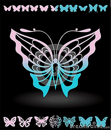 Stylized butterflies and butterflies silhouettes . items for postcards Vector Illustration