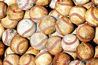 Many used at play and training real baseball leather balls Stock Photo