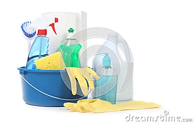 Many Useful Household Daily Cleaning Products Stock Photo