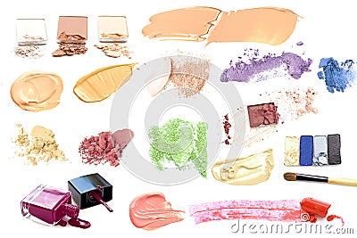 Many various make up products isolated. Stock Photo