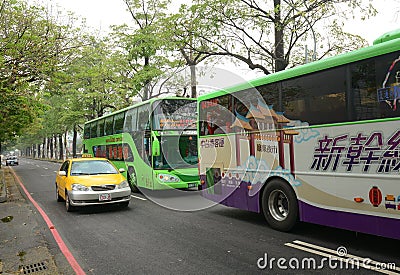 Many vehicles on street in Taichung Editorial Stock Photo