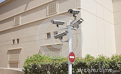 Many video surveilance camera in the city Stock Photo