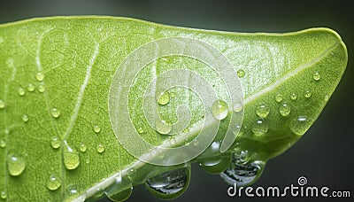 Many waterdrops on the surface of green leaves Stock Photo