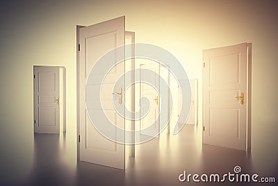 Many ways to choose from, open doors. Decision making Cartoon Illustration