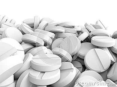Many White Drug Pills. Medicine Concept Stock Photo