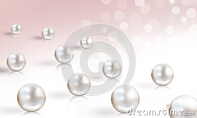 Many white pearls on pink background Stock Photo